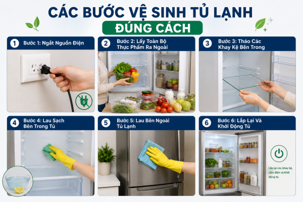 Các bước vệ sinh tủ lạnh